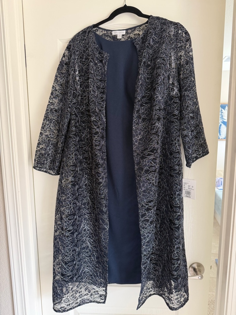 Oleg Cassini Navy Lace Yoke Sheath Top
